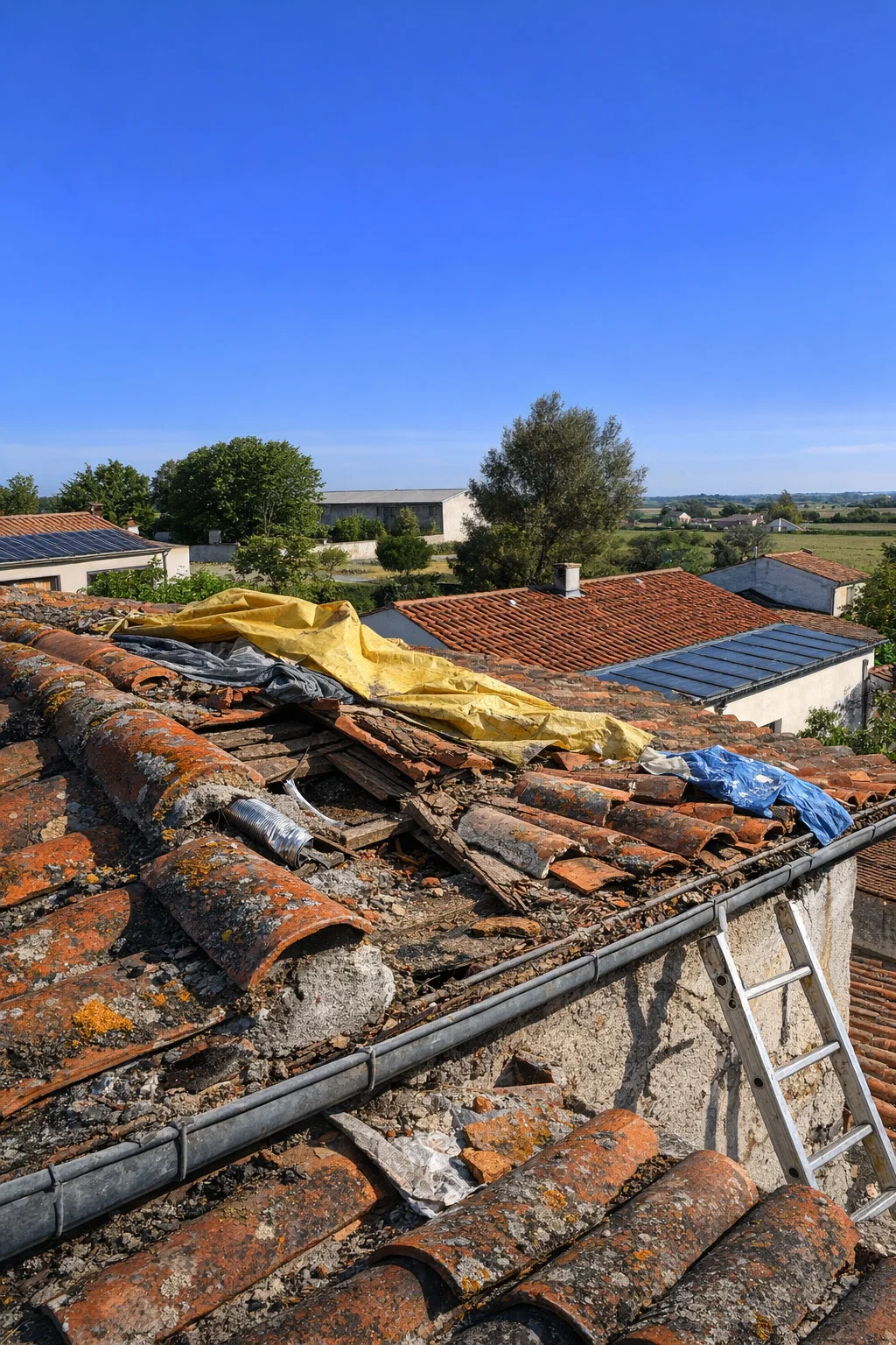 Travaux de couverture à Surgères 17 – rénovation d’une toiture en tuiles et travaus de démoussage