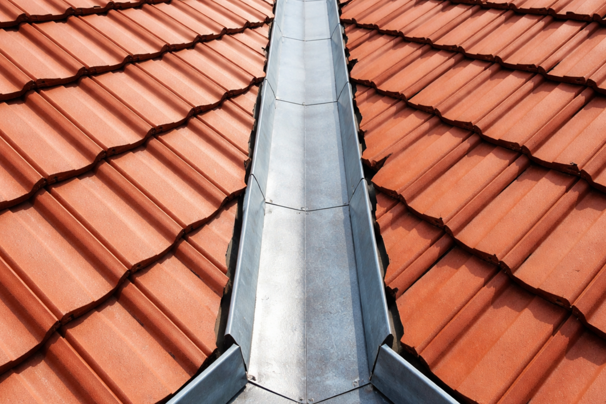 Noue traditionnelle en zinc sur toiture en tuiles canal en Charente-Maritime